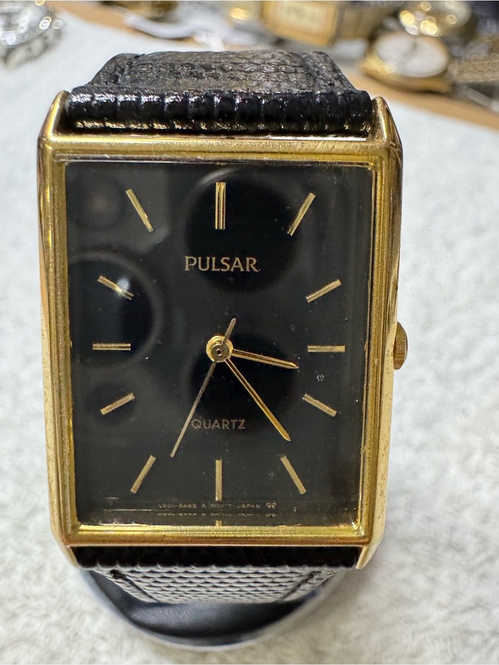 Pulsar Black Dial Gold-Tone Rectangular Dress Watch